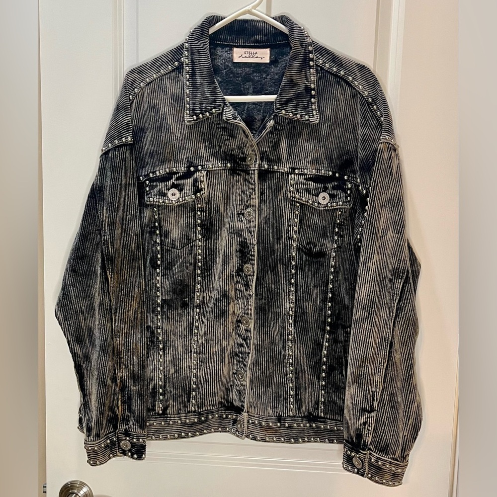 Stella Dallas Oversized Black Corduroy Western Jacket w/ Silver Studs Size L